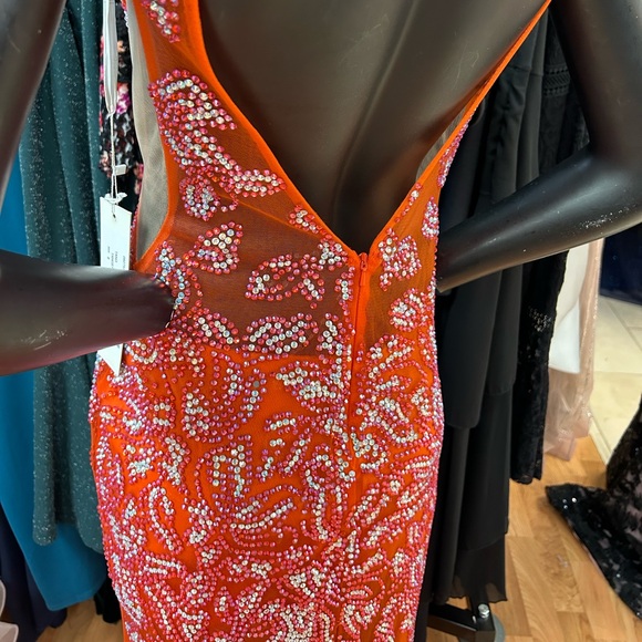 Jovani 08275 tangerine size 8 beaded and tulle long dress - Picture 4 of 7